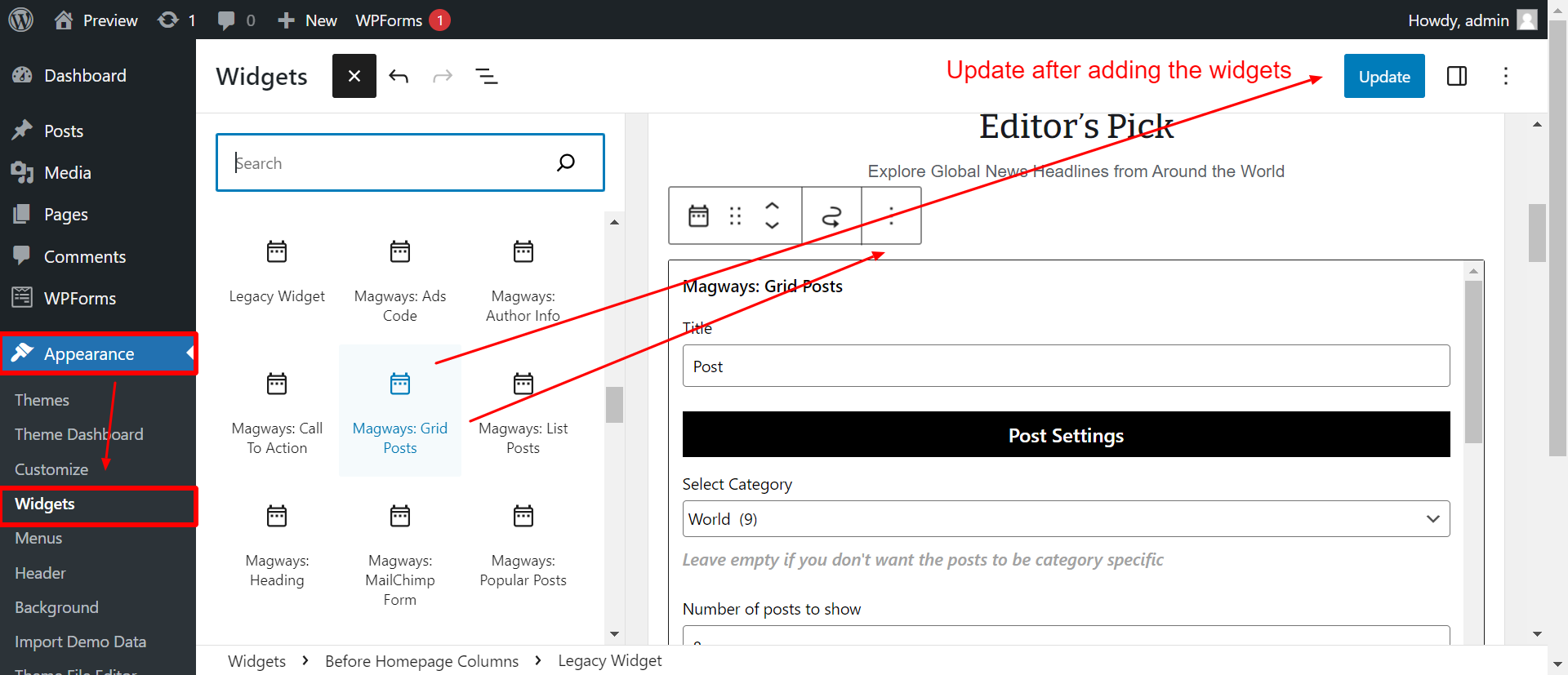 Widget Options | UnfoldWP Documentation
