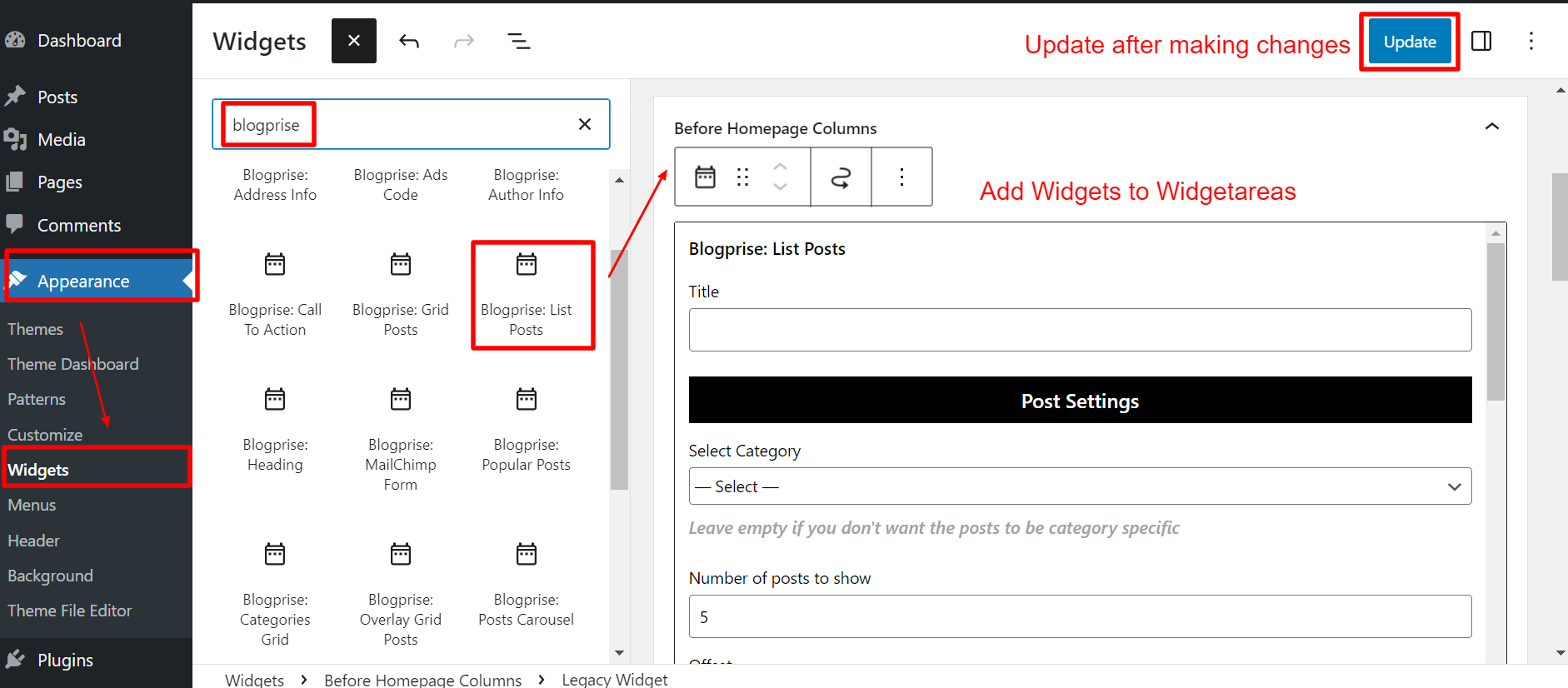 Widget Options | UnfoldWP Documentation